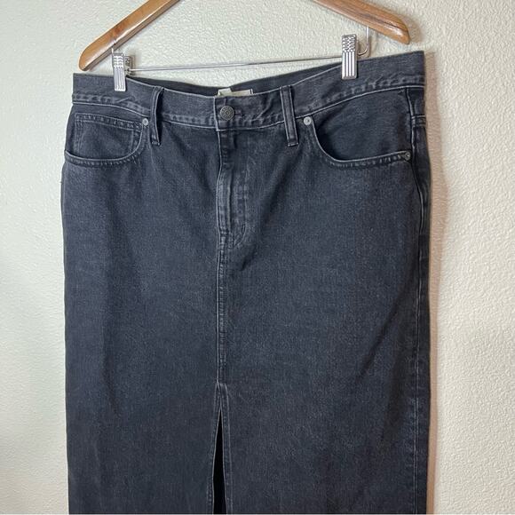Madewell mid rise midi denim jean skirt with slit in lunar faded black 31 - Picture 4 of 11
